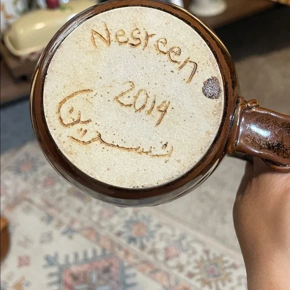 Handcrafted Brown and Cream Ceramic Mug - Picture 3 of 5